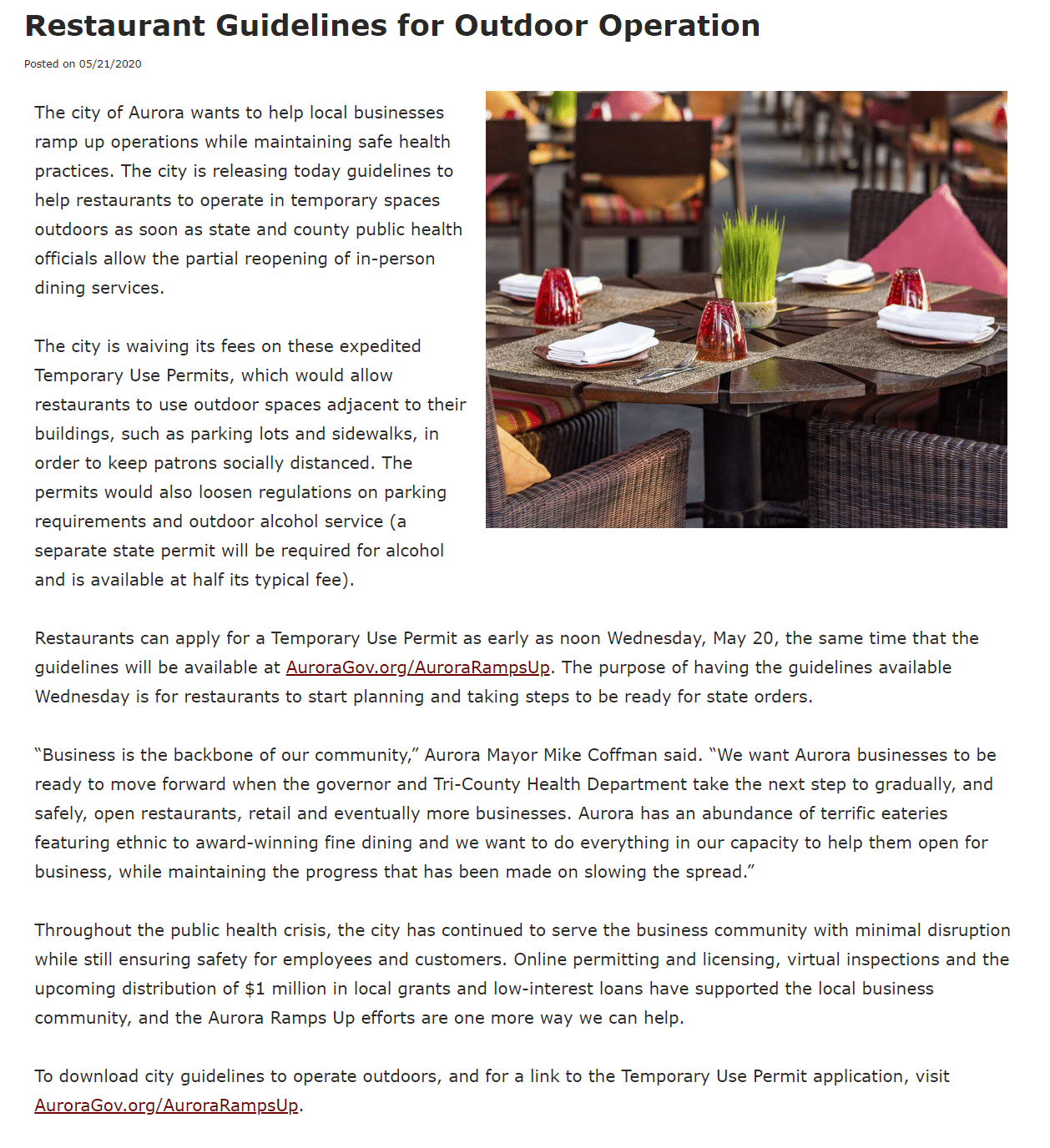 Restaurant Guidelines for Outdoor Operation
