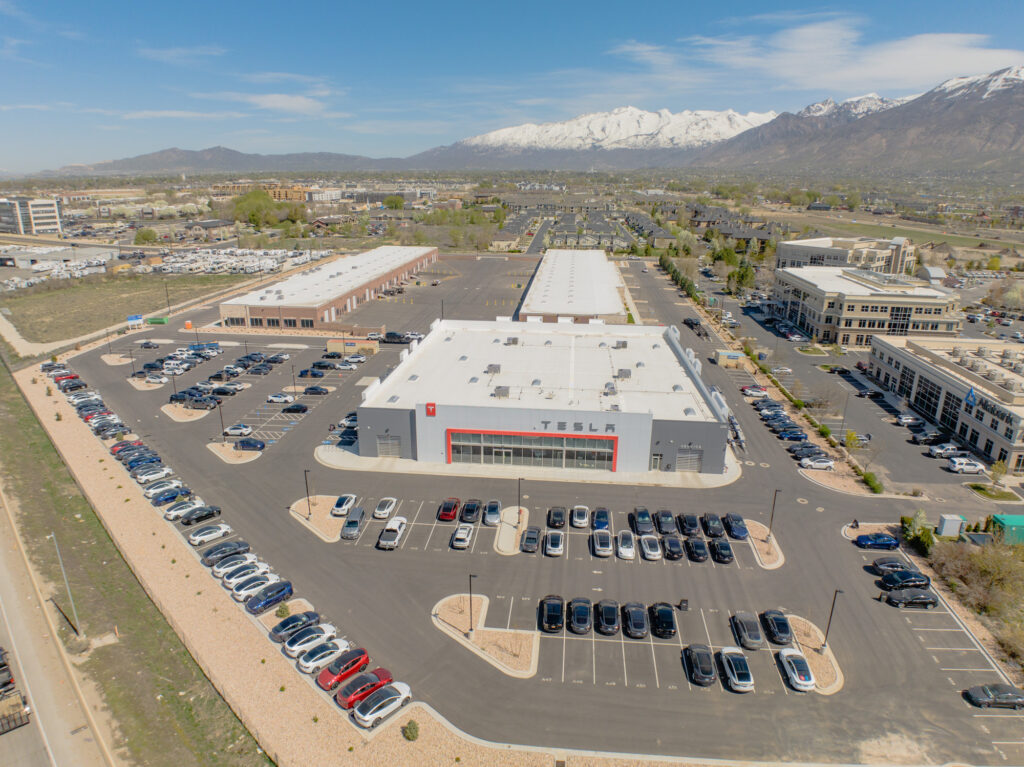 Galloway & Company provided the civil engineering and land survey services for the Tesla Dealership in Pleasant Grove, Utah