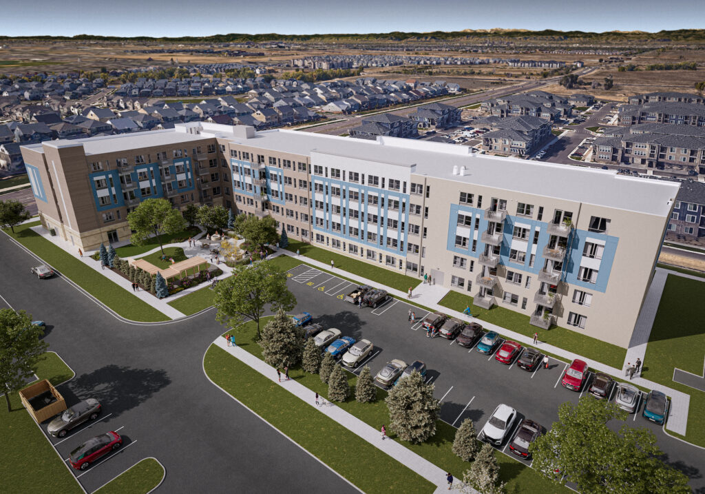 Rendering for the 56th and Dunkirk project in Denver, Colorado