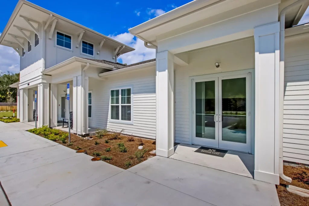 Outside of clubhouse at the Exchange at Orange Park garden apartments in Jacksonville, Florida.