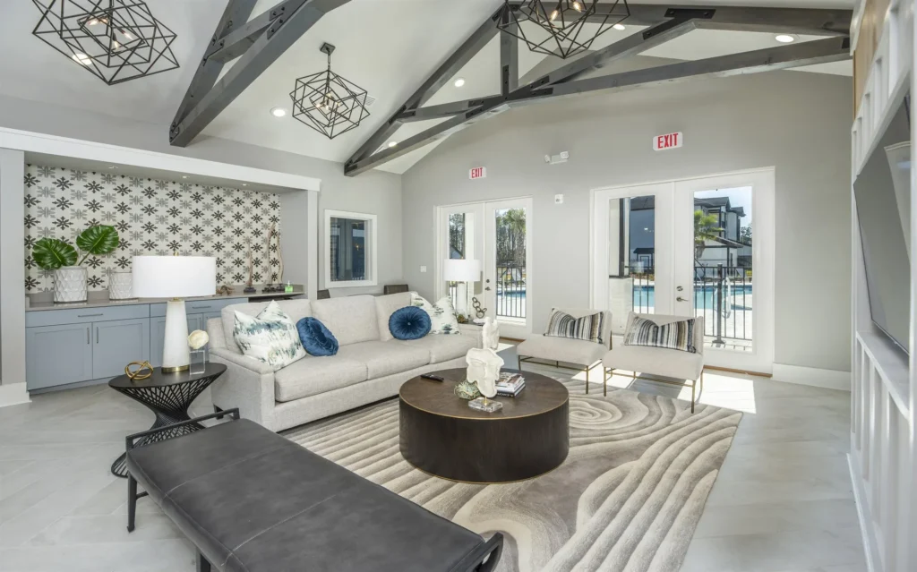 The inside of the clubhouse at the Odyssey at Laurel Island, a multifamily garden apartment development in Kingsland, Georgia.